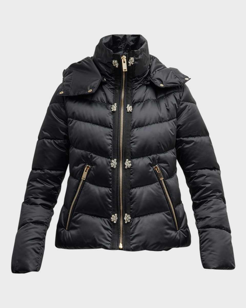 Crystal Quilted Down Ski Jacket With Detachable Hood